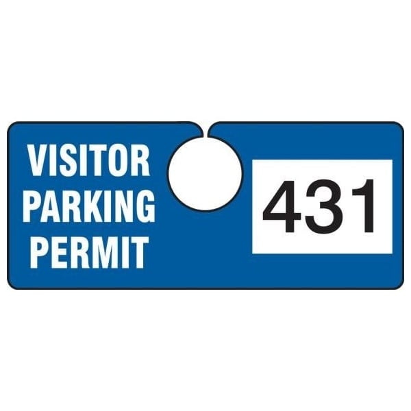 Accuform Parking Permit Tag, VISITOR PARKING PERMIT Numbered 800-899, Blue, 2in x 4.75in, 100PK TNT431BUJ - main